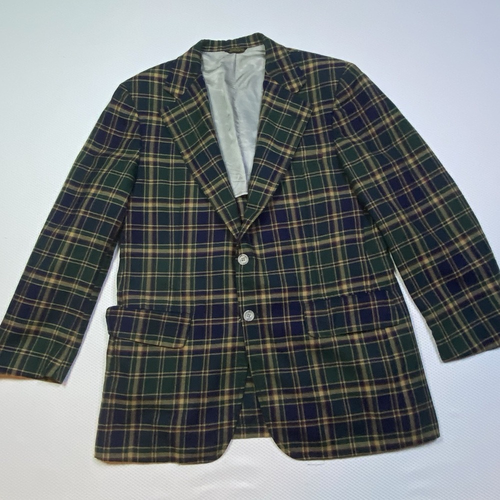 Vintage John Huber Corbin Gentlemans Clothing Plaid Sport Coat Blazer 42R